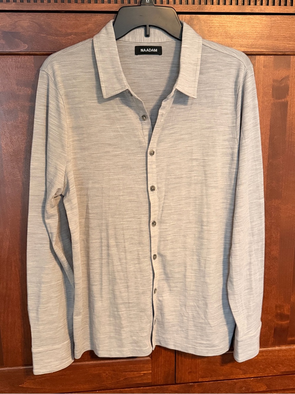 NAADAM Light Heather Gray Long-Sleeve Button Shirt Ultra Fine Wool Blend #395